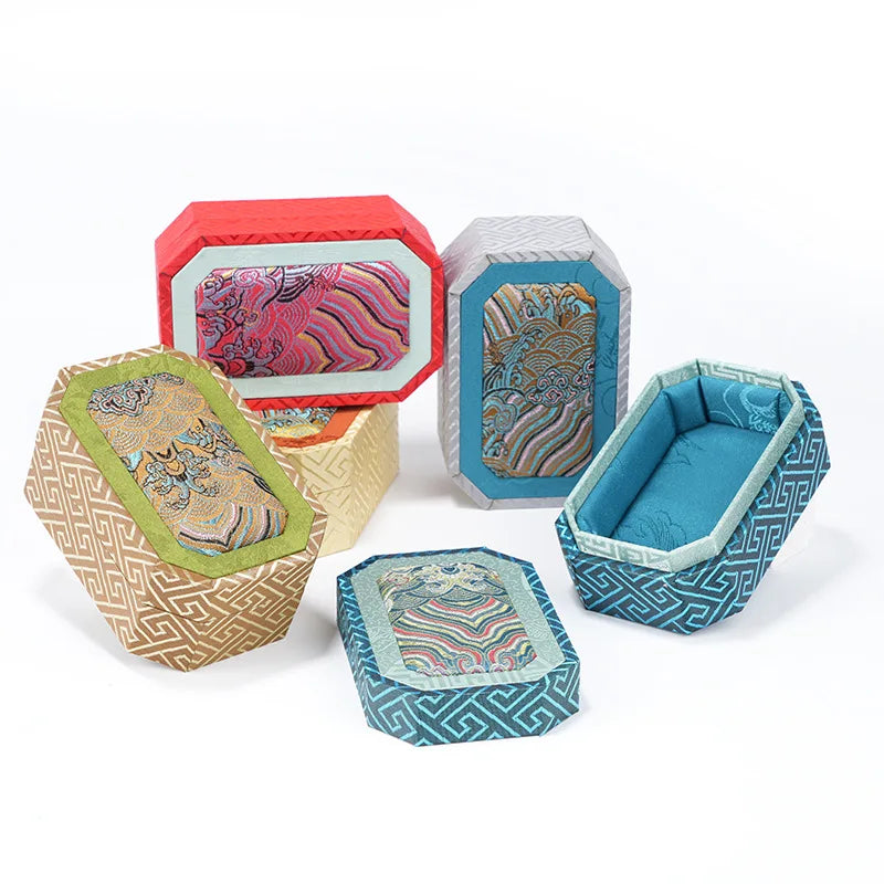 Chinese Brocade Jewelry Box – Wave Pattern Heaven & Earth Lid Brocade Jewelry Box Qme