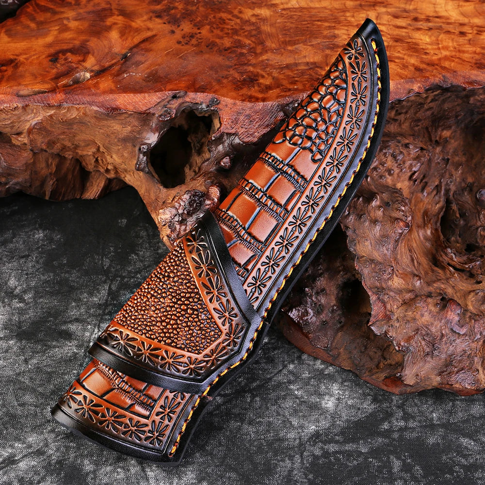 Luxury Brown Leather Knife Sheath – Fixed Blade Scabbard Leather Knife Sheath Qst