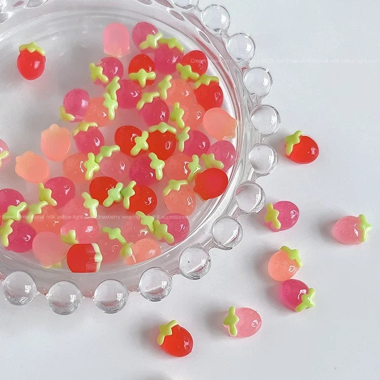 3D Resin Pink Cherry Nail Charms – Fruit Nail Art, 50pcs Nail Art Charms Qme Strawberry 04 50pcs