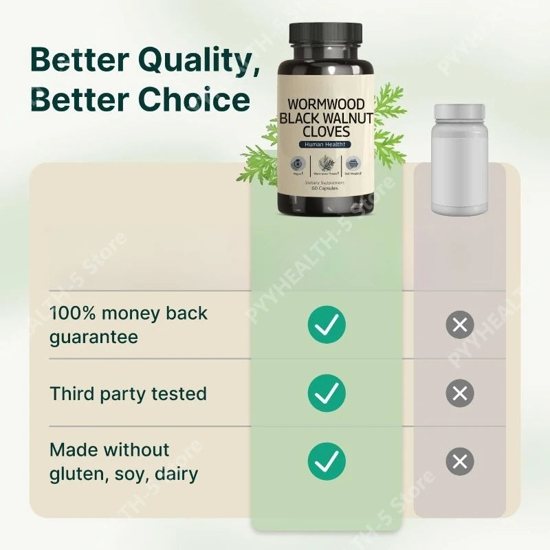Wormwood Black Walnut Clove Capsules – 60 Vegan Gut Support Herbal Supplement Qst