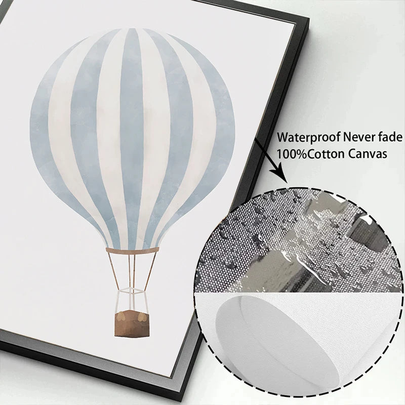 Boy Nursery Wall Art – Hot Air Balloon Canvas Print | Nordic Décor Canvas Wall Art Print Qst