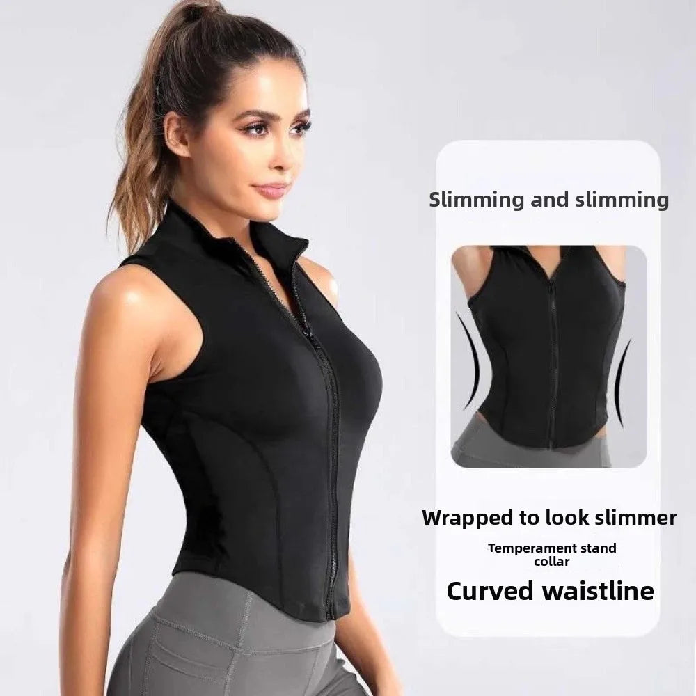 Slim Fit Yoga Crop Vest | Sweat-Wicking Nylon Tank Top Yoga Crop Vest Qme