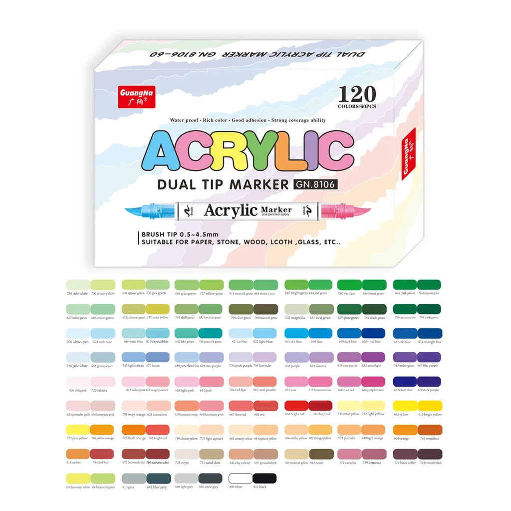 GN Dual Tip Acrylic Paint Markers – Brush & Fine Tip Pens Acrylic Paint Markers Qme 60 Pcs-120 Colors
