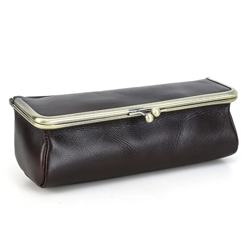 Handmade Vintage Leather Pencil Case | Retro Desk Storage Box Leather Pencil Case Qme Coffee