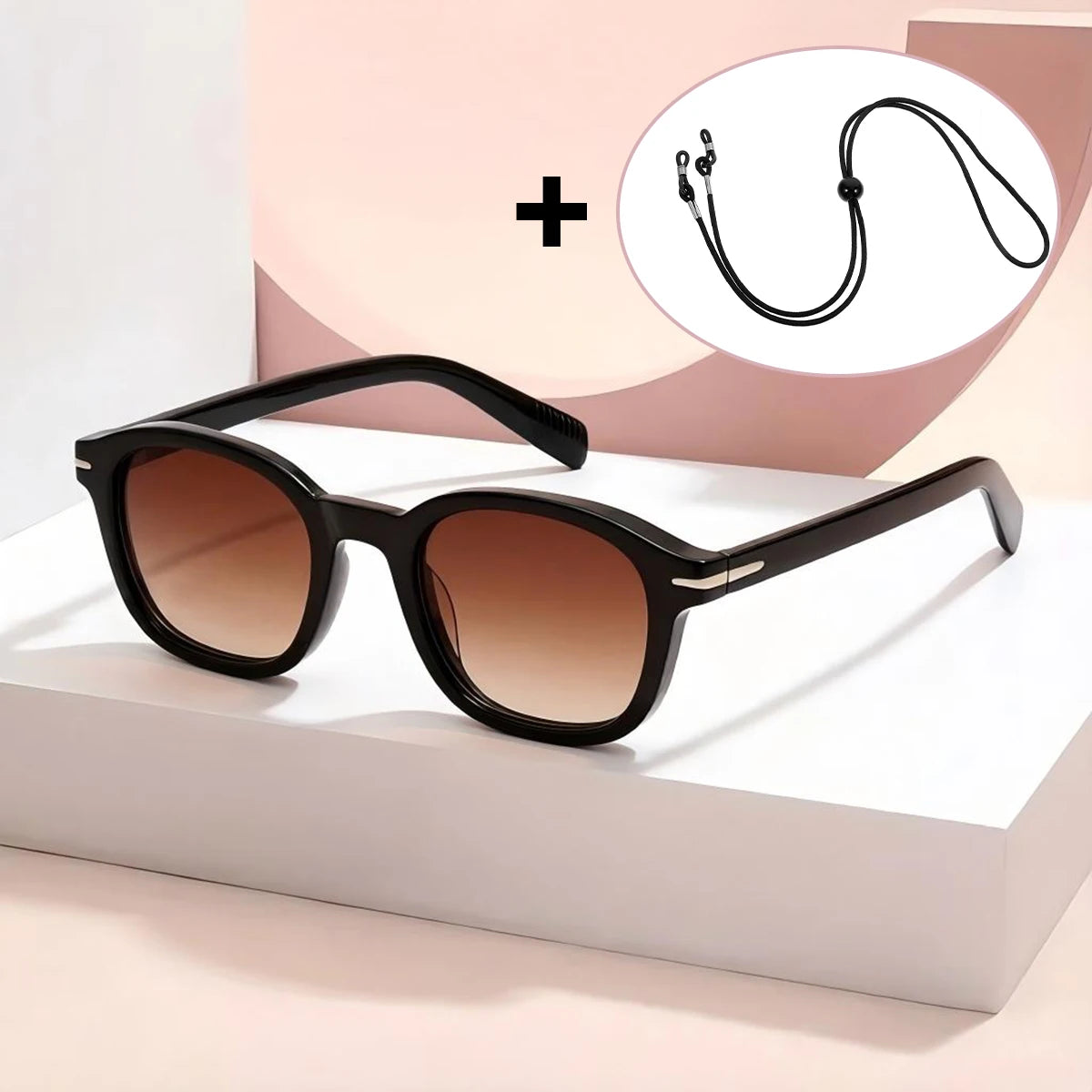 VOPHA Retro Round UV400 Sunglasses Unisex with Retainer Strap Retro Round Sunglasses Qst Black tea