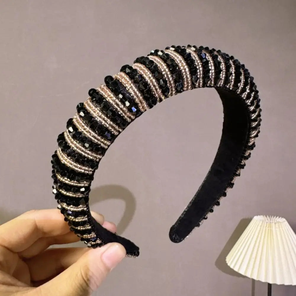 Baroque Crystal Headband – Elegant Beaded Sponge Hair Accessory Crystal Headband Qme