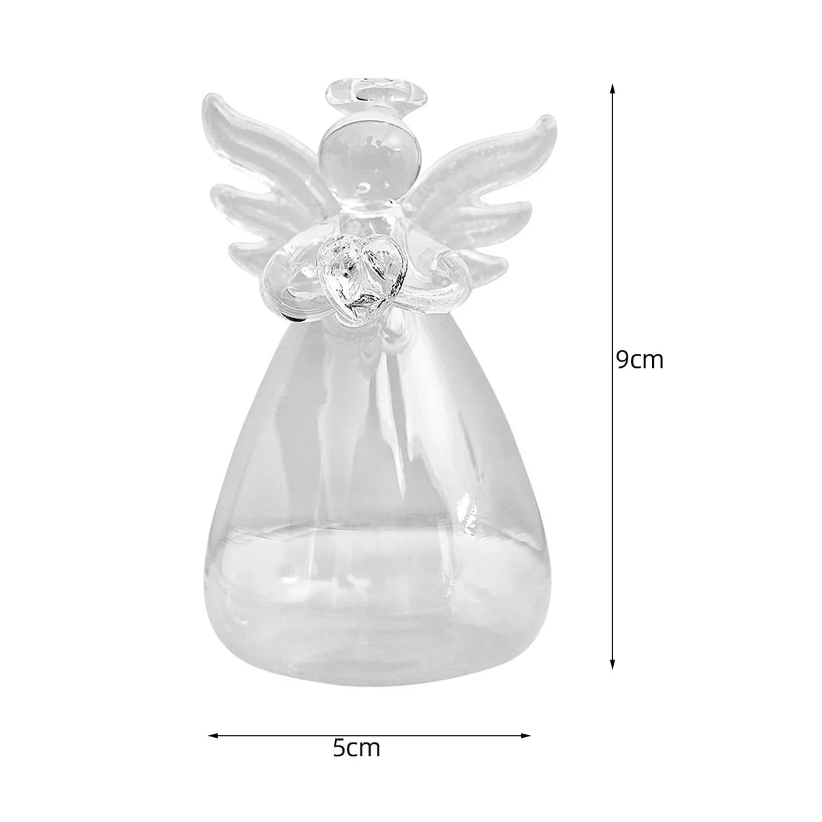 Clear Glass Angel & Heart Vase – Indoor Outdoor Flower Ornament Decorative Glass Vase Qme