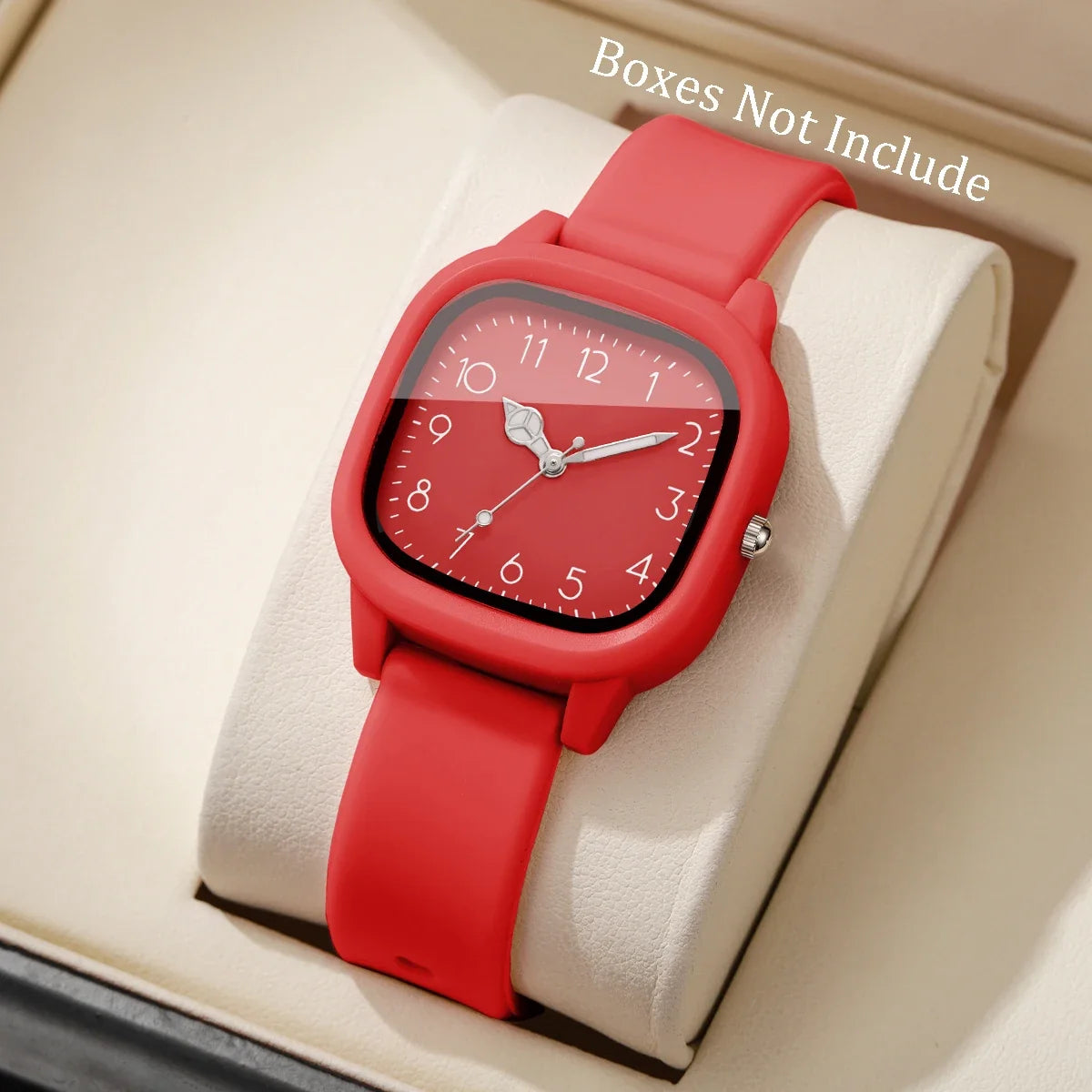 Candy Square Women's Quartz Watch | Silicone Band, 14 Colors Fashion Wristwatch Qme Red Face No Box