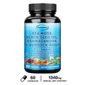 Sea Moss, Black Seed Oil, Ashwagandha & Burdock Root Capsules Herbal Supplement Qst 60 Capsules
