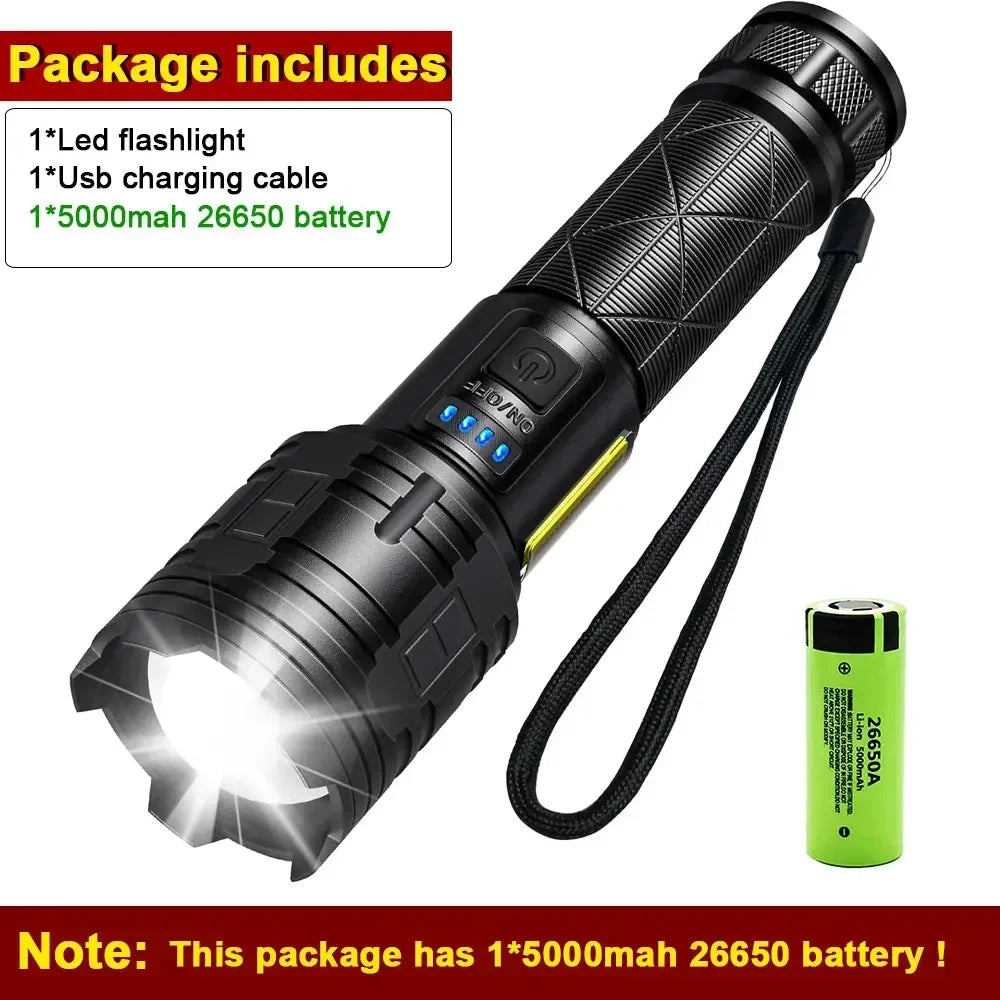 Super Bright Rechargeable LED Flashlight – 7 Modes & Power Bank Rechargeable Flashlight Qst With 5000mah battery