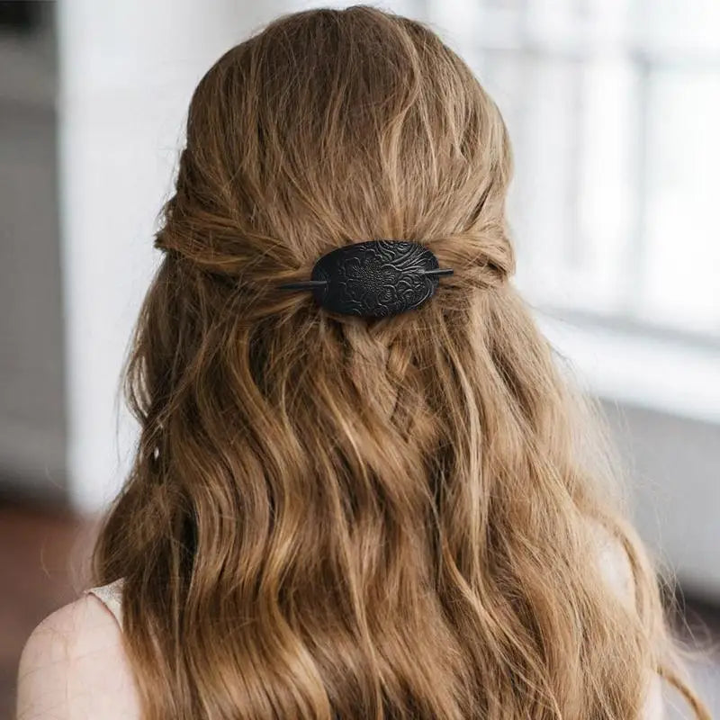 Faux Leather Hair Barrette Stick | Oval Vintage Ponytail Clip Hair Barrette Clip Qme