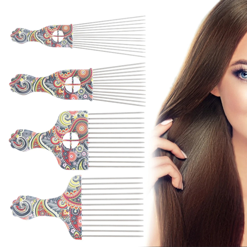 Afro Hair Pick Comb – Stainless Steel Detangler for Curly Hair Afro Hair Pick Comb Qme