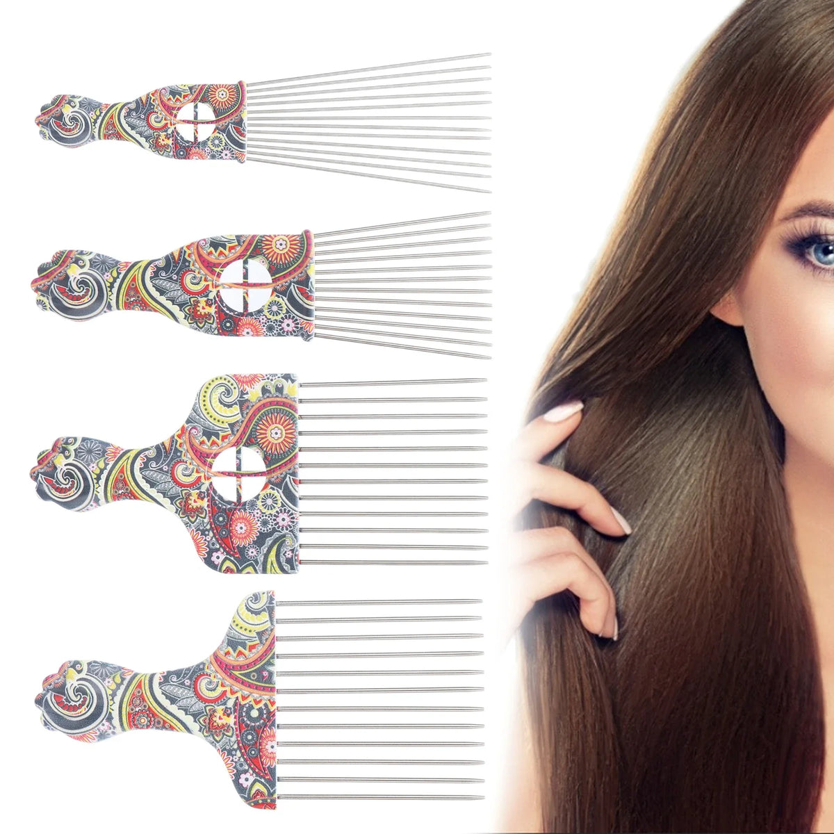 Afro Hair Pick Comb – Stainless Steel Detangler for Curly Hair Afro Hair Pick Comb Qme