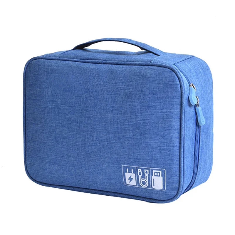 Waterproof Electronic Organizer Cable Storage Bag | 6 Colors Cable Organizer Bag Qme Blue 2Layer(28x10x21cm)