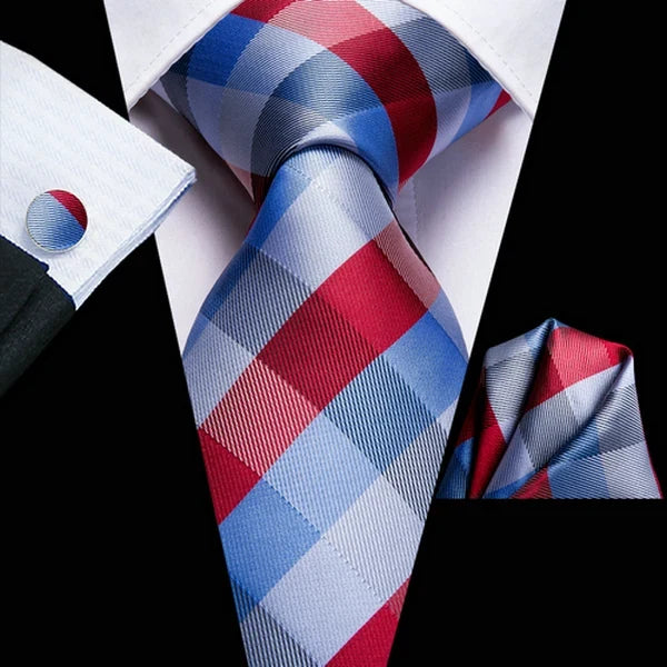 Men's Silk Necktie Pocket Square Cufflinks 3-Piece Set Formal Accessory Set Qme DPTH-LDSN3375