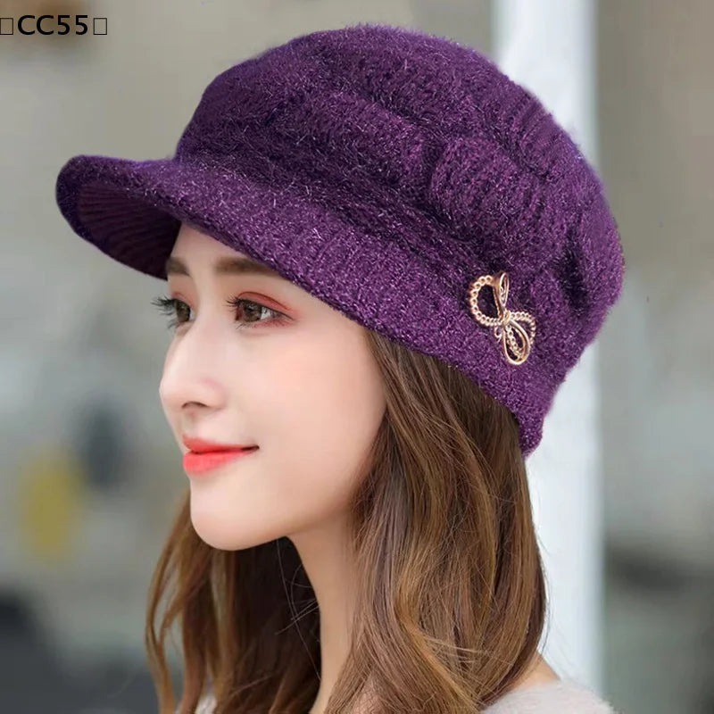 Women's Fleece-Lined Winter Knit Hat – Warm Plush Cap Winter Knit Hat Qst