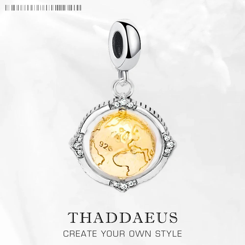 Revolving Vintage Globe Charm Sterling Silver 925 | World Rebels Sterling Silver Charm Qme