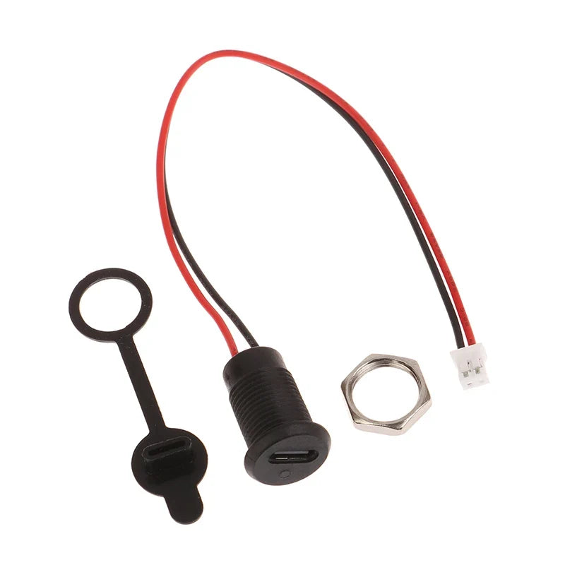 USB-C 2-Pin Charging Socket PH2.0 Snap Lock Panel Mount Connector USB-C Panel Connector Qme Black