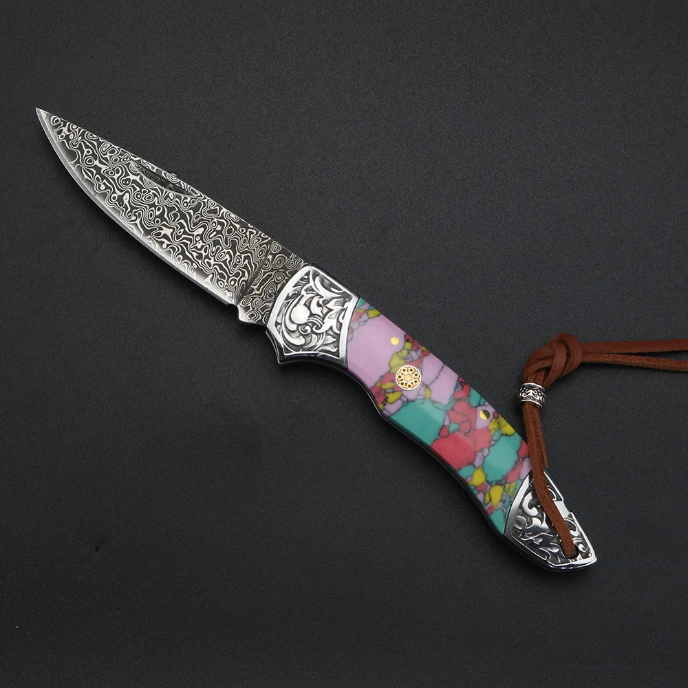 XUANFENG Damascus Folding Pocket Knife – Patterned Steel Damascus Folding Knife Qst