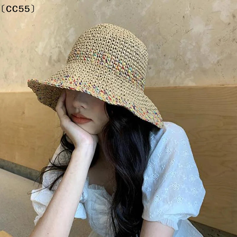 Handwoven Rainbow Straw Hat – Women's Wide Brim Beach Cap Wide Brim Sun Hat Qst