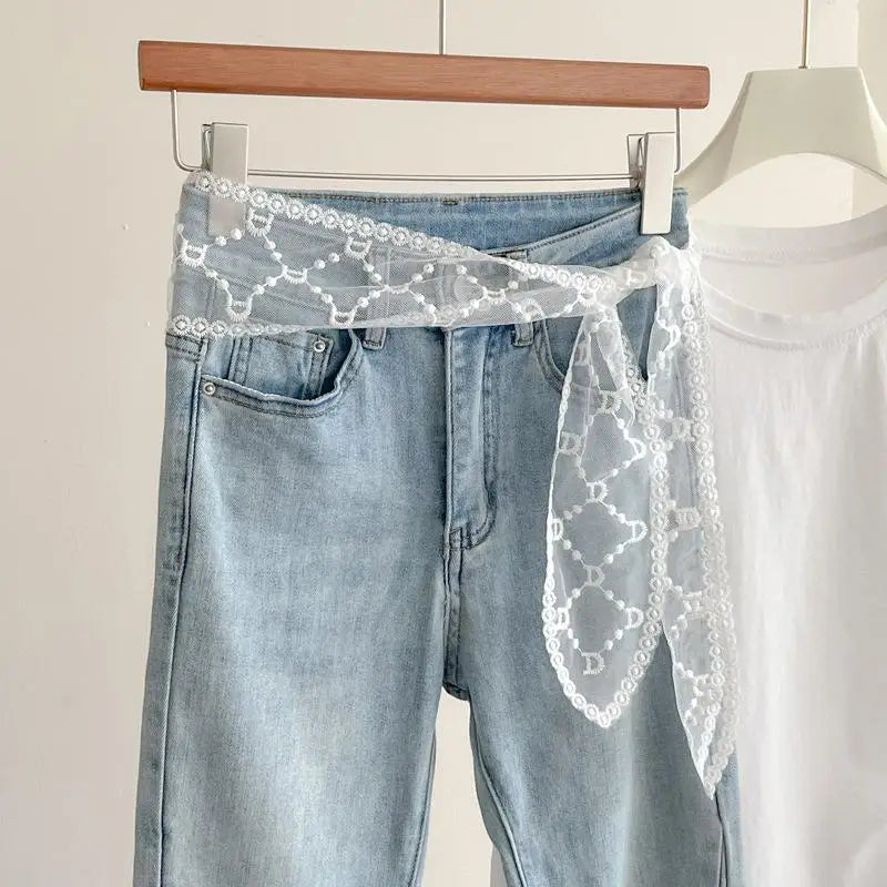 White Lace Mesh Embroidery Waist Belt for Women – Boho Style Lace Waist Belt Qst A7