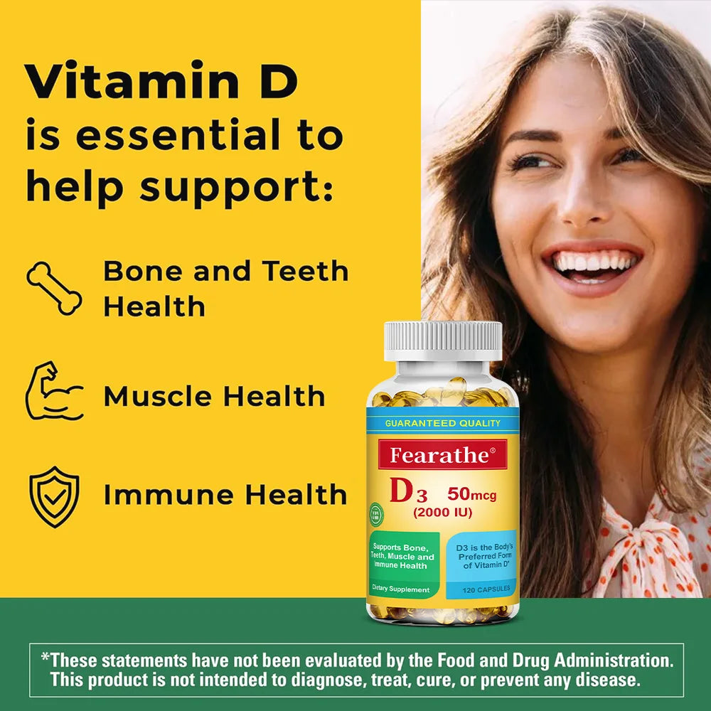 Vitamin D3 2000 IU Capsules – Bone, Muscle & Immune Support Vitamin Supplement Qst