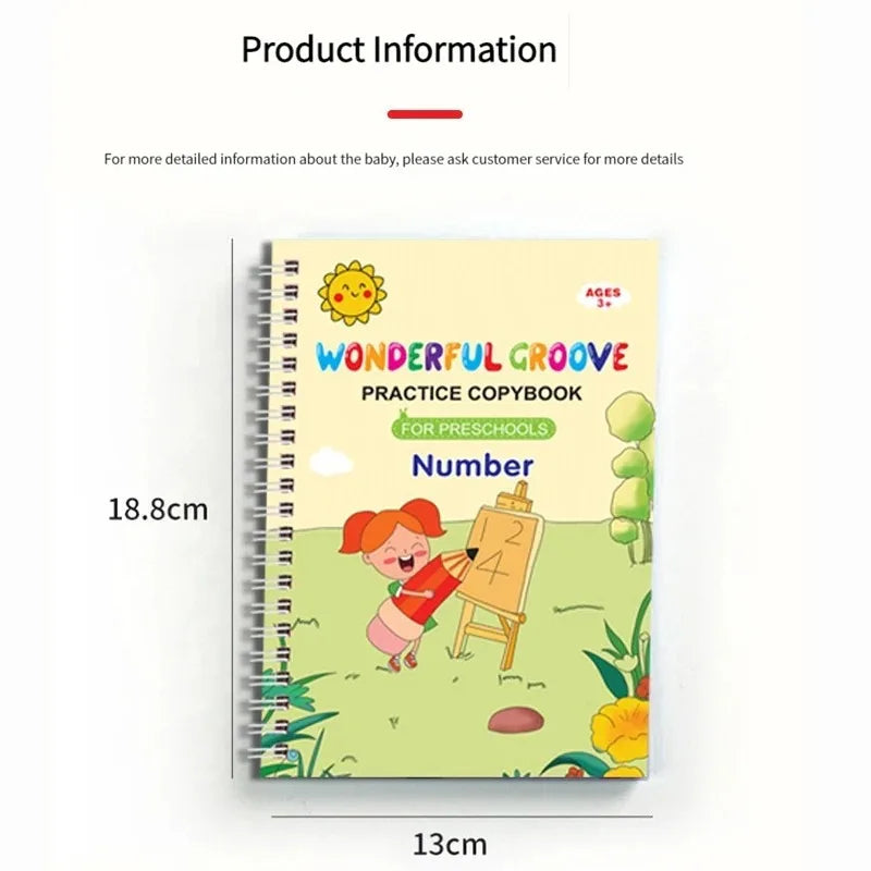 Kids Magic Copy Books Set – Wipe-Clean Writing Practice & Pen Kids Writing Practice Set Qme