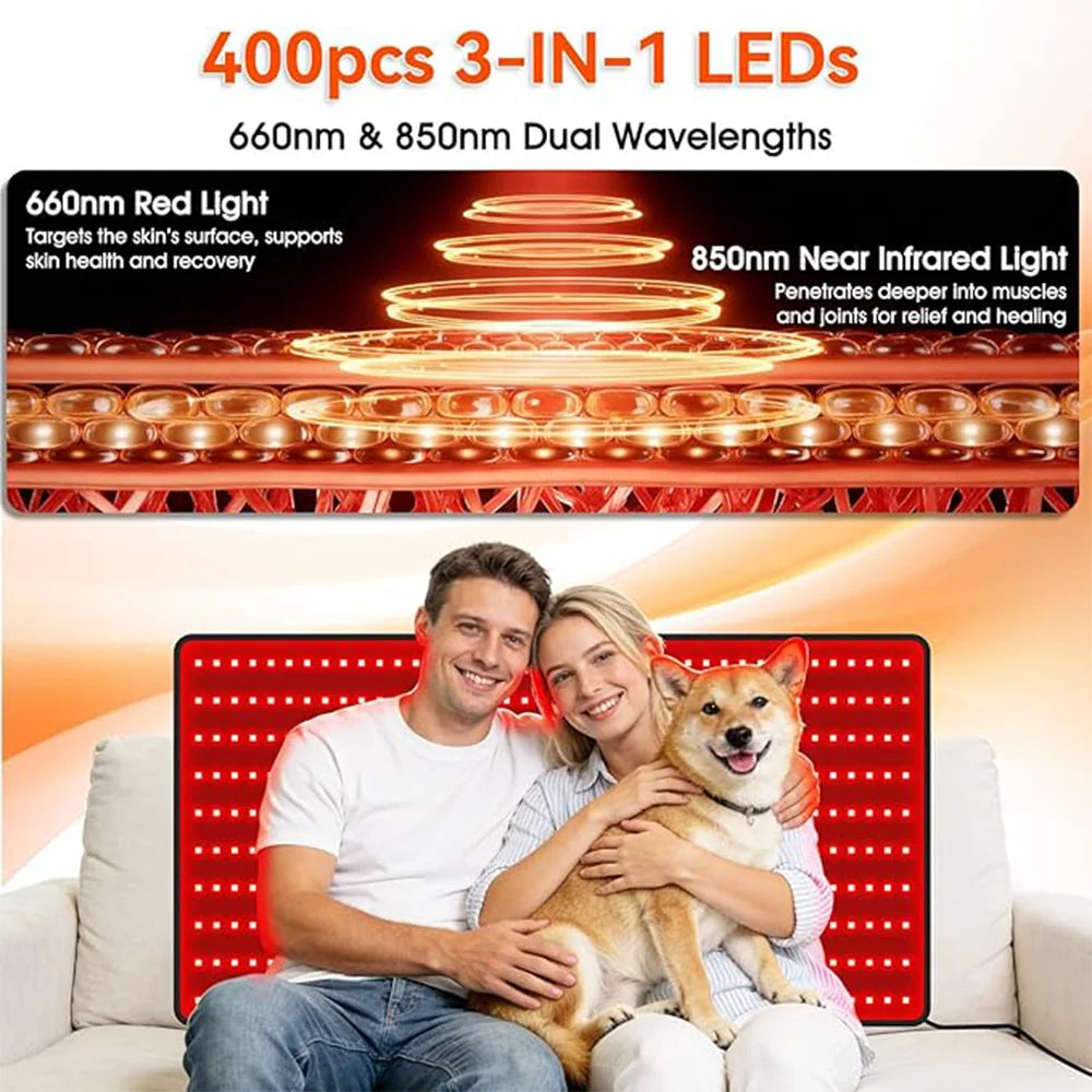 Large Red Light Therapy Mat 39"x24" – 400 LED 660nm 850nm Red Light Therapy Mat Qst