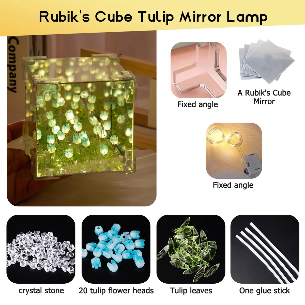 DIY Tulip Cube Nightlight Lamp & Mirror 2-in-1 | 20 Tulips Decorative Nightlight Qme