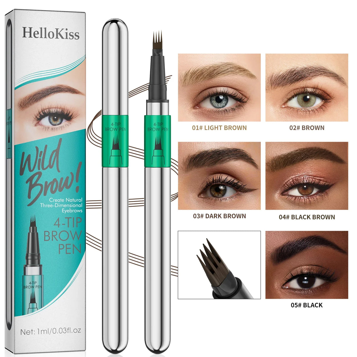 Hellokiss Waterproof Microblading Eyebrow Pen – 4 Split Head Microblading Eyebrow Pen Qme
