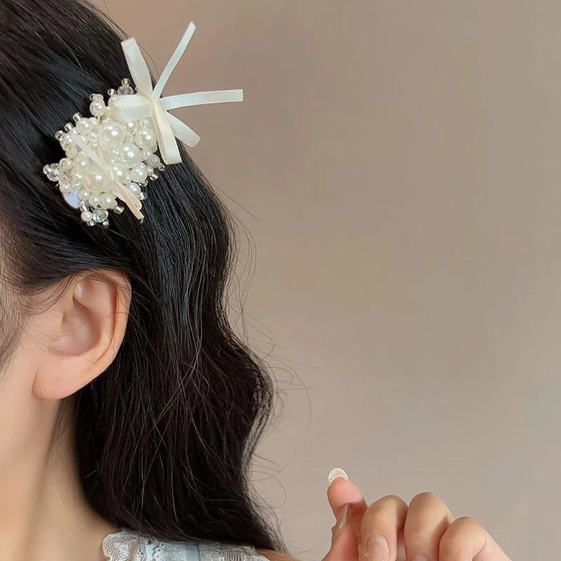 French Ballet Pearl Bow Hairpin – Elegant Bangs Side Clip Pearl Bow Hairpin Qst 1pc