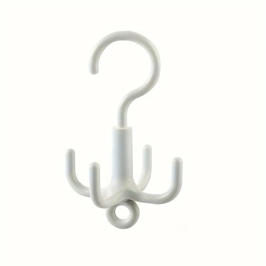 Rotating Clothes Hook Punch-Free 4-Claw Coat & Scarf Hanger Rotating Wall Hook Qme White