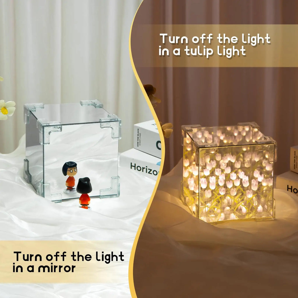 DIY Tulip Cube Nightlight Lamp & Mirror 2-in-1 | 20 Tulips Decorative Nightlight Qme