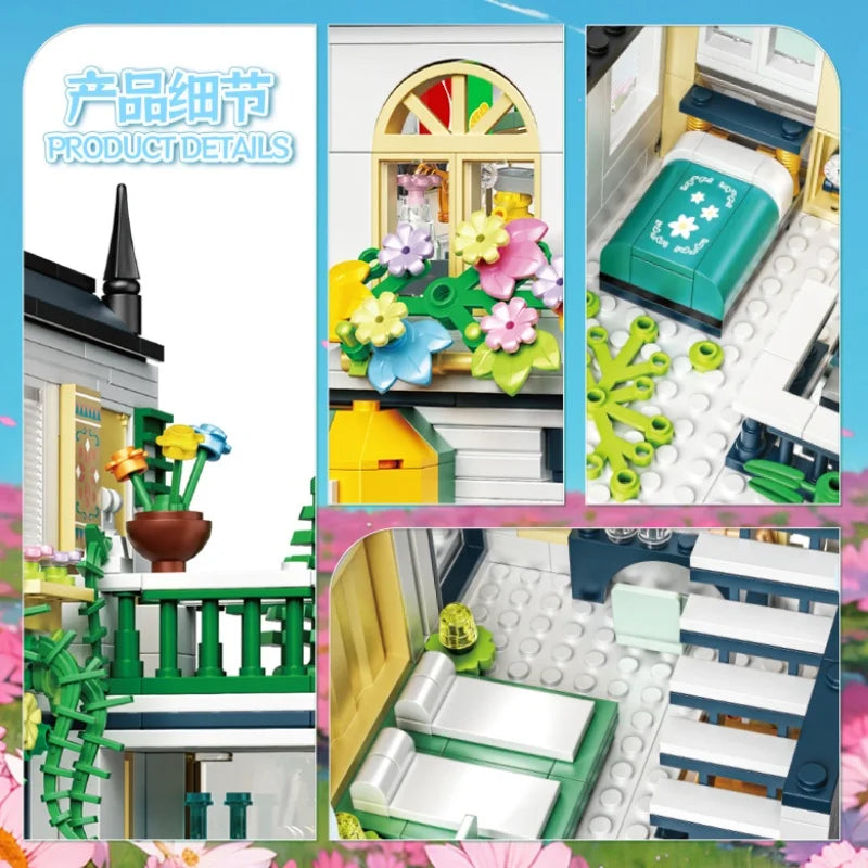 Mini Garden Hotel City Street Building Blocks Model Set Building Blocks Set Qme