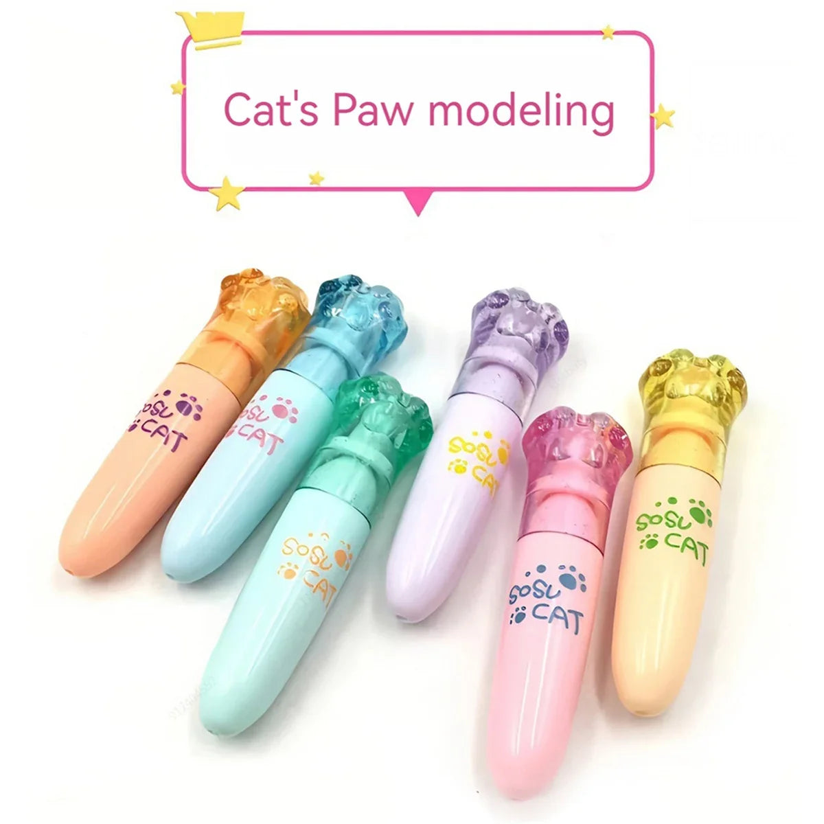 Kawaii Mini Cat Claw Highlighter Pen Set – 6 Cute Markers Highlighter Marker Set Qme