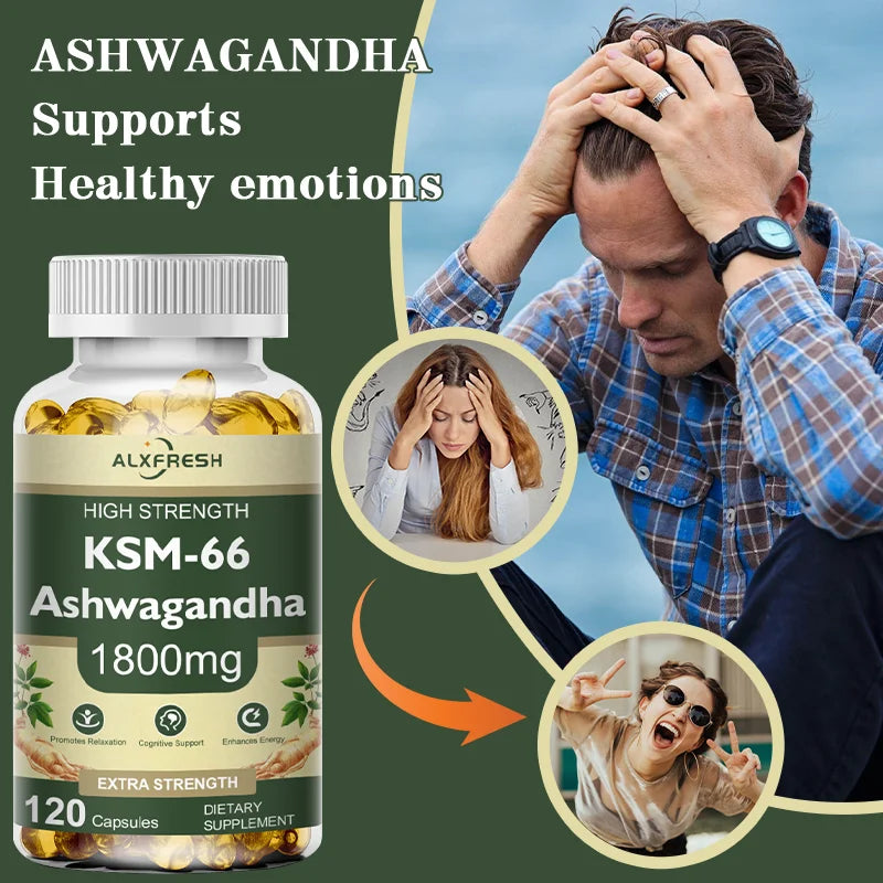 KSM-66 Organic Ashwagandha 1800mg Veggie Caps | Non-GMO Herbal Supplement Qst