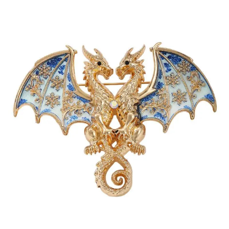 Double-Headed Dragon Brooch | Blue & White Enamel Lapel Pin Enamel Lapel Pin Qme A4
