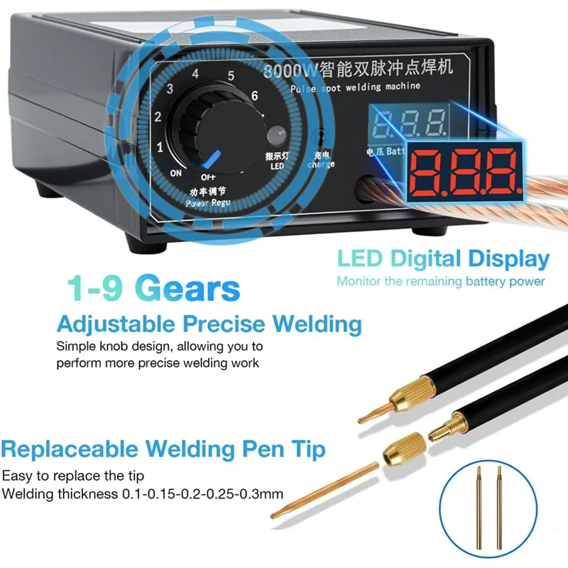 A02F 8000W Battery Spot Welder – DIY Nickel Strip Machine Battery Spot Welder Qme