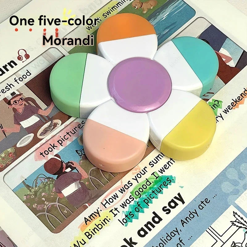 Cute Mini Rotary Highlighters – 5 Colors No Bleed | Qme Rotary Highlighter Set Qme Morandi