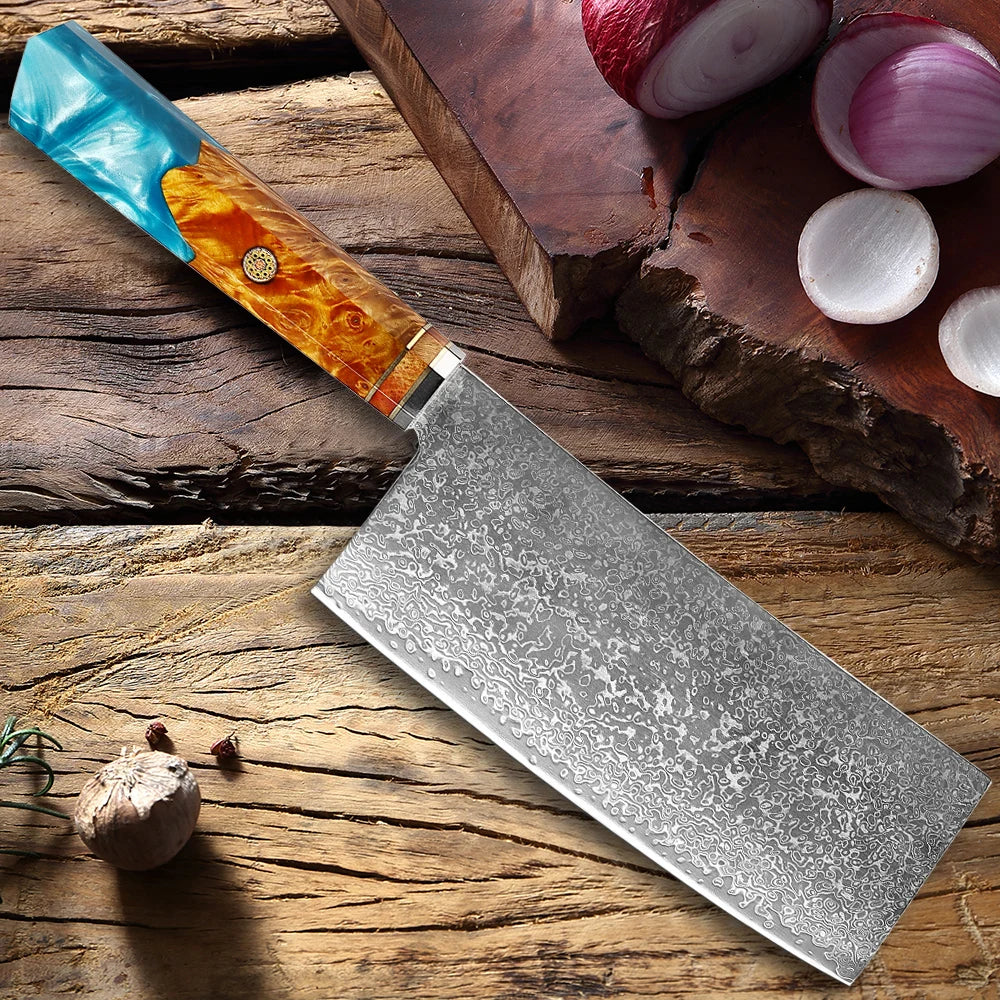 XITUO 7" Damascus Steel Chinese Cleaver Knife – Hand-Forged Damascus Cleaver Knife Qst