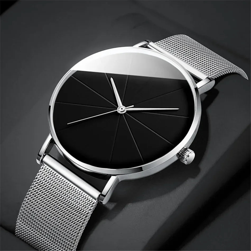Casual Quartz Watch Large Geo Dial Analog Mesh Strap Analog Quartz Watch Qme