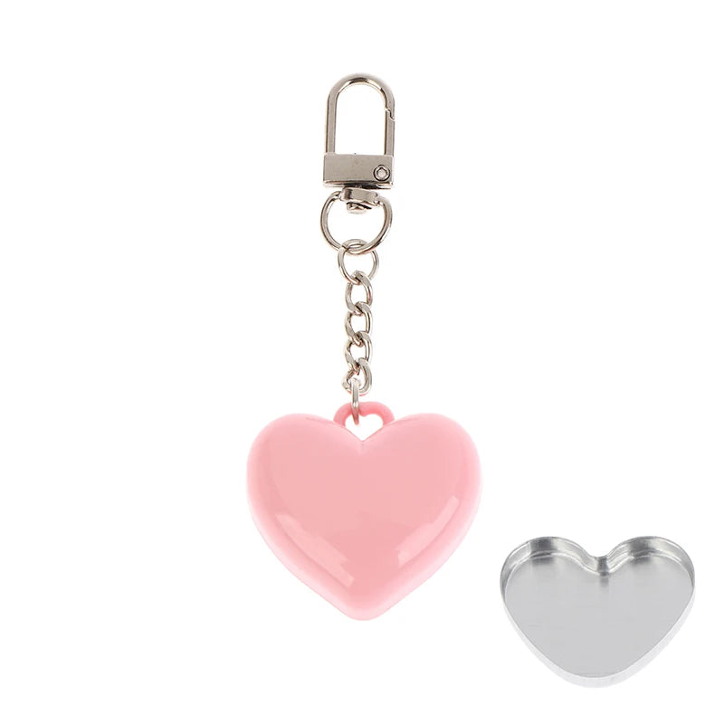 Heart Shape Mini Empty Compact – Blush & Eyeshadow Case + Mirror Cosmetic Compact Case Qst Pink Keychain