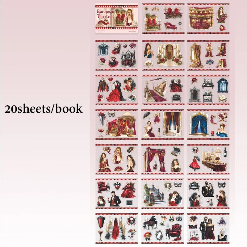 European Vintage Scene Character Sticker Book | Scrapbooking Craft Sticker Book Qme B