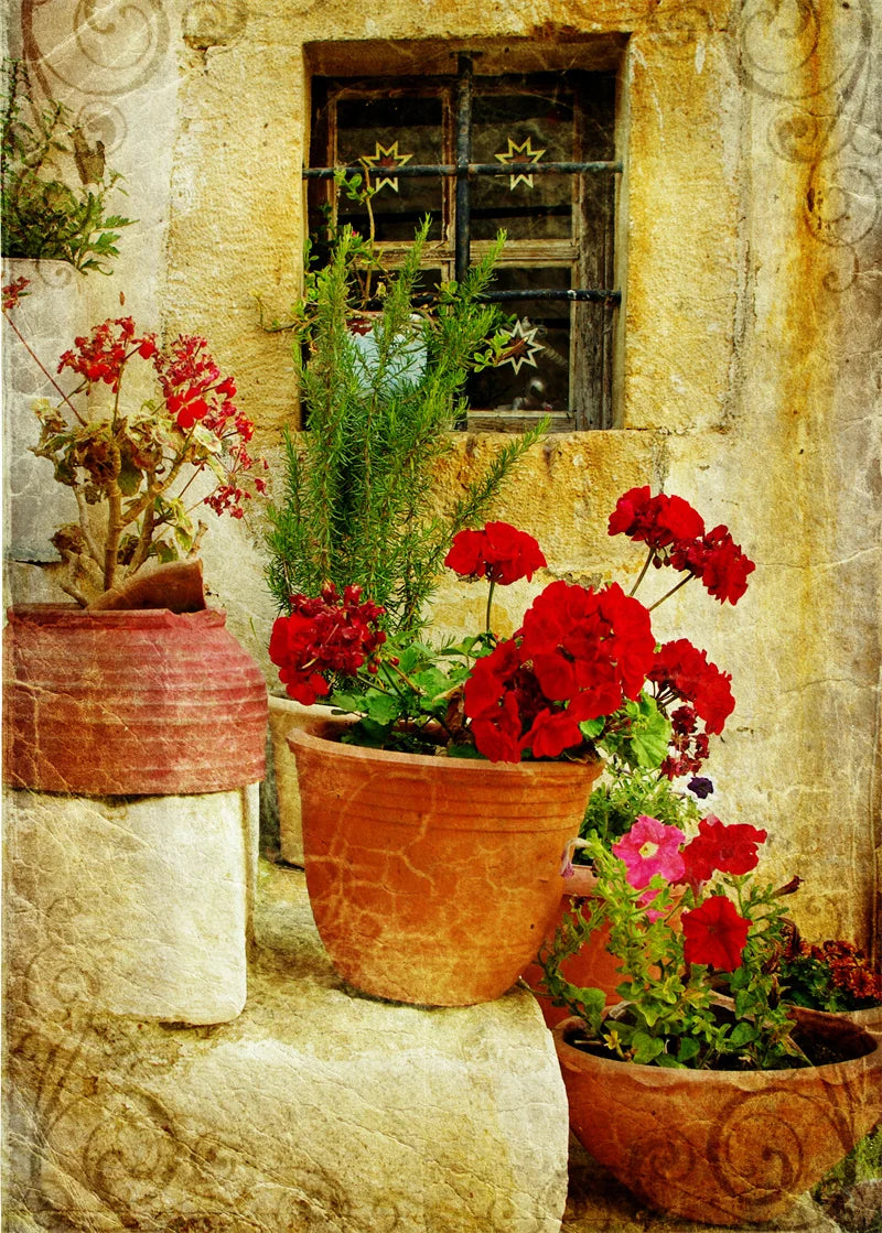 Retro Nostalgic Town Canvas Poster | Flowers Boats Bicycles