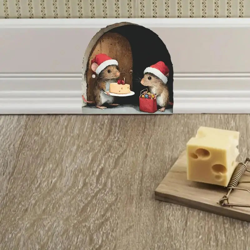 Christmas Mouse Hole Wall Stickers – Festive Xmas Home Decor Christmas Wall Sticker Qme