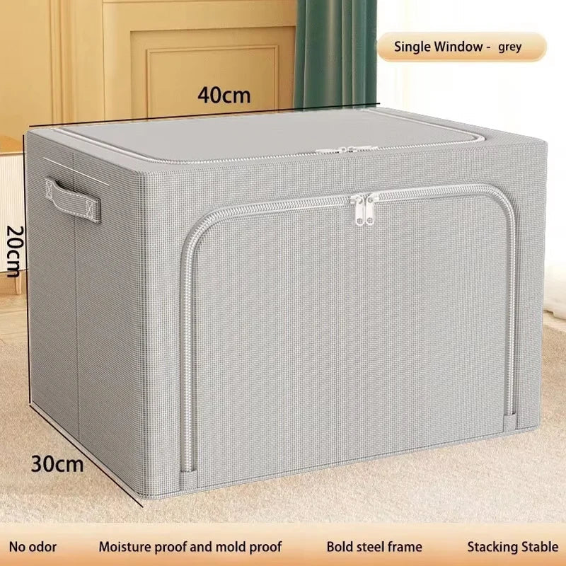 Large Oxford Cloth Clothes Storage Box with Window | Portable Clothes Storage Box Qme A 22L light gray