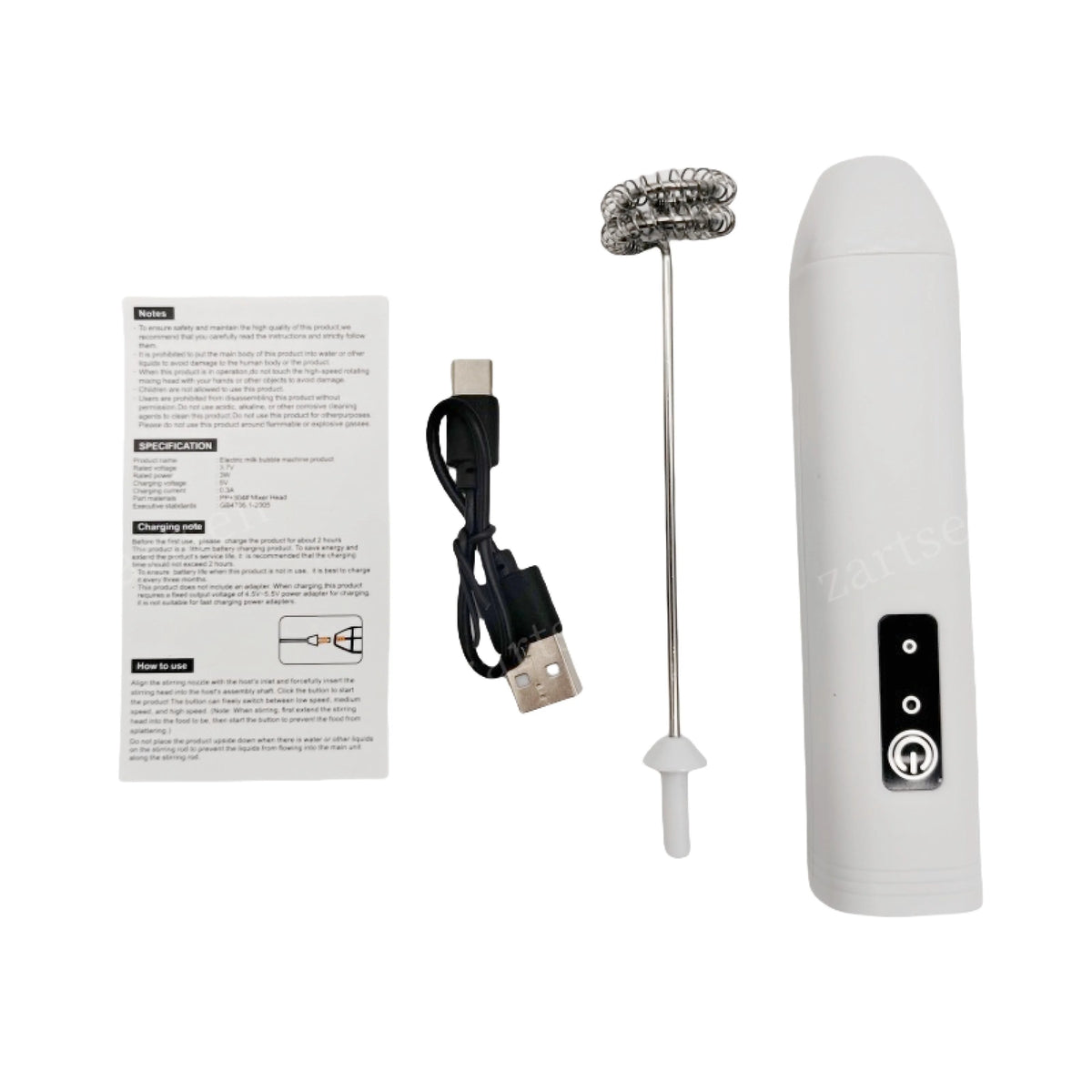 ZARTSEN Mini USB Rechargeable Milk Frother – 3-Speed Foam Maker Milk Frother Qst
