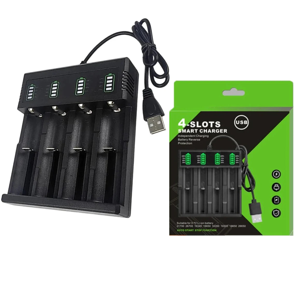 USB Smart Lithium Battery Charger 1/2/4 Slot 18650 21700 Lithium Battery Charger Qme 4 slot