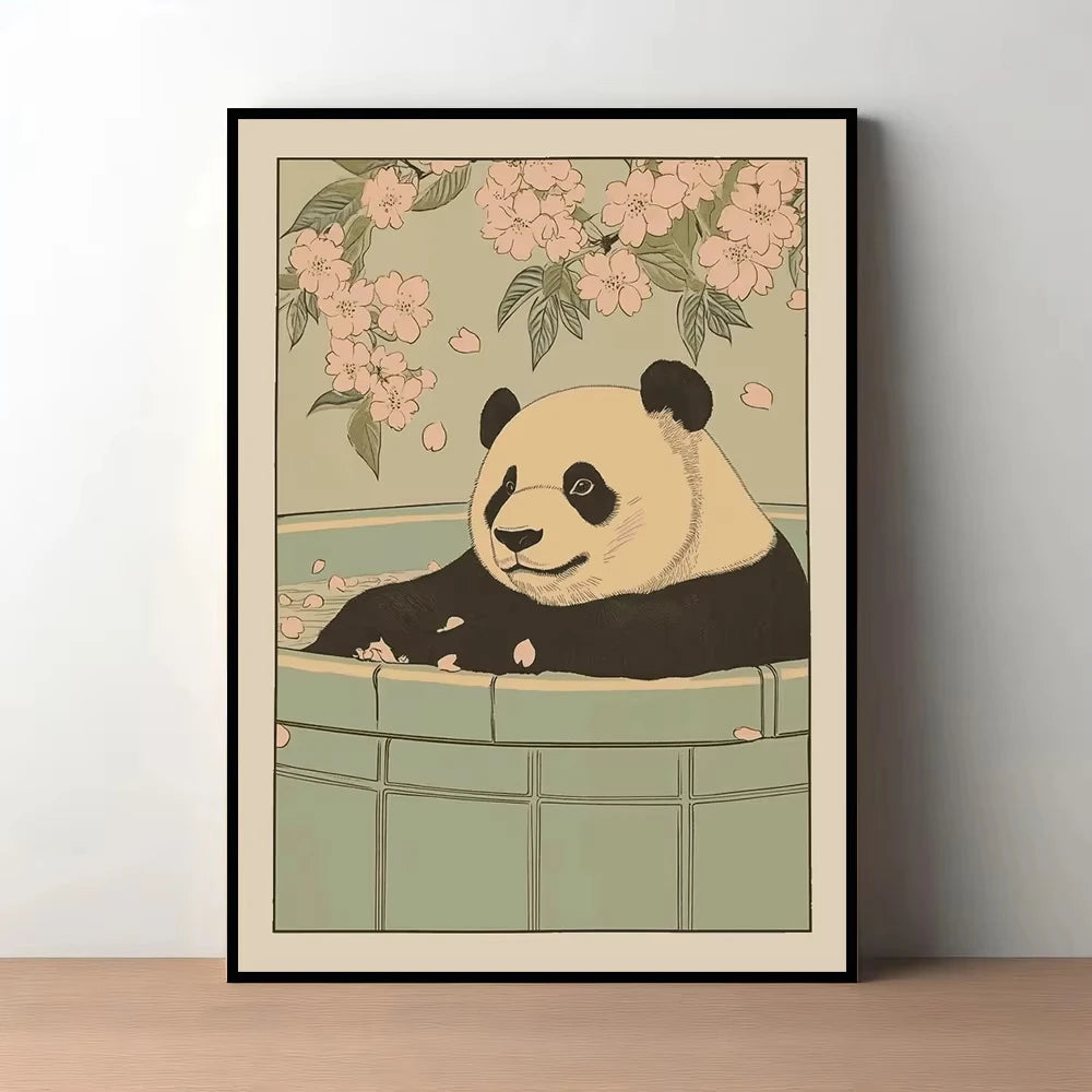Japanese Bathroom Cute Animals Canvas Wall Art Poster Unframed Canvas Wall Art Qst