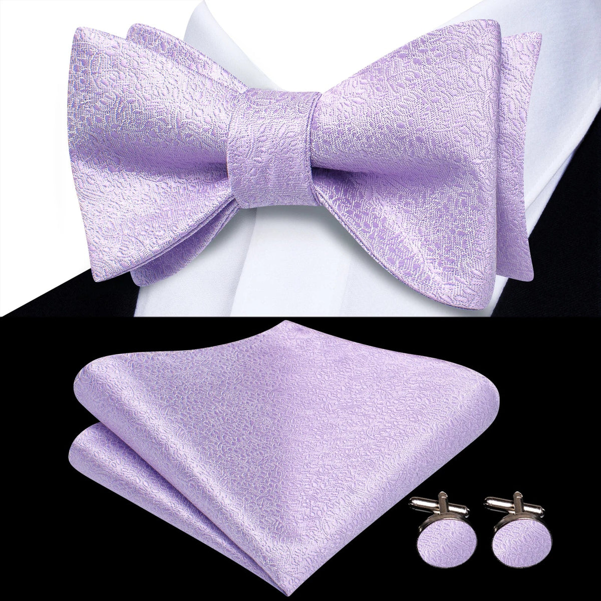 Men's Jacquard Bow Tie, Pocket Square & Cufflinks Set Bow Tie Gift Set Qme HT-LH-2344